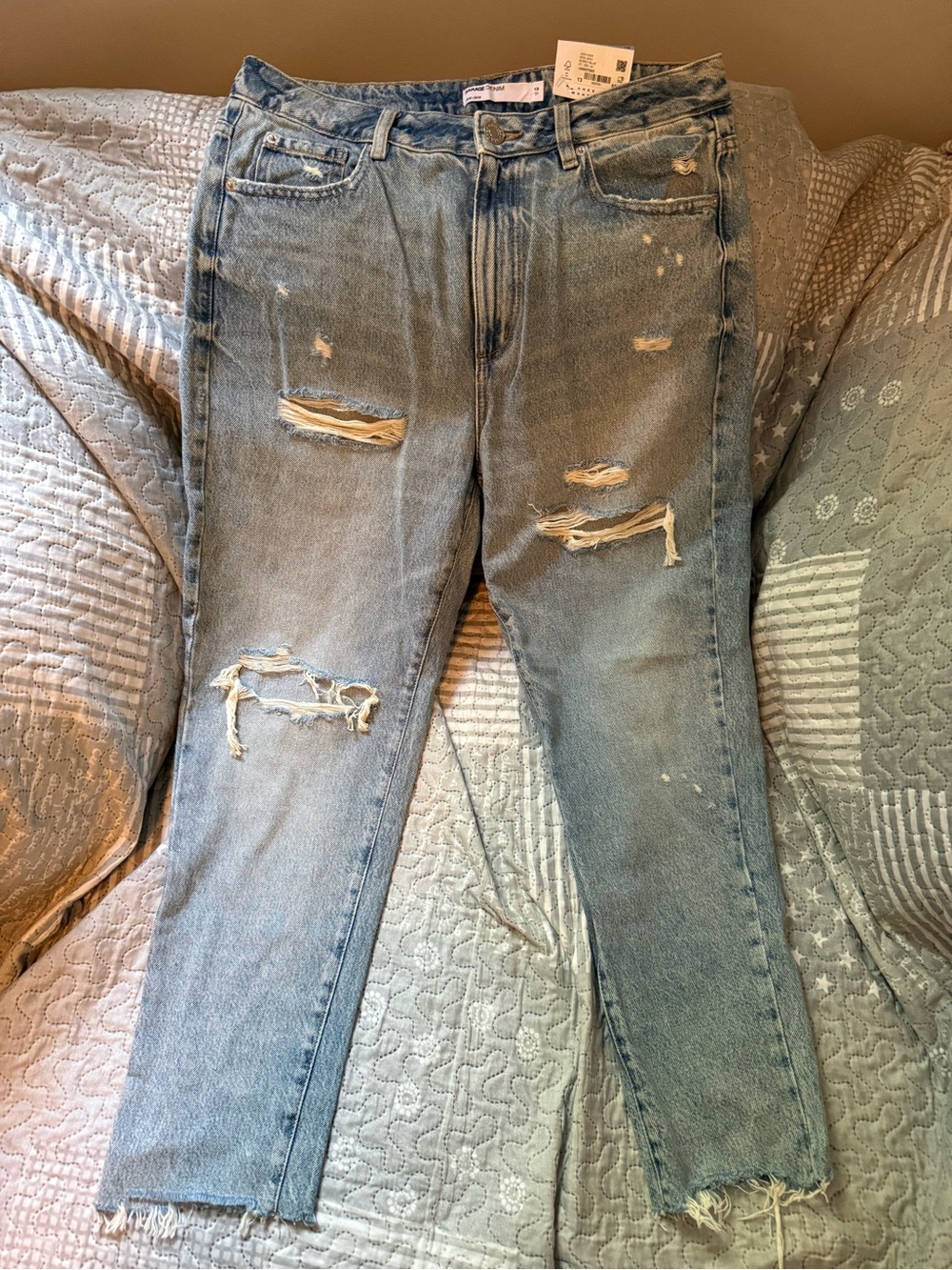 Garage High-Rise Distressed Light Wash Denim Jeans